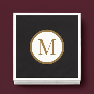 Custom Black & Gold Centre Seal Monogram Napkin