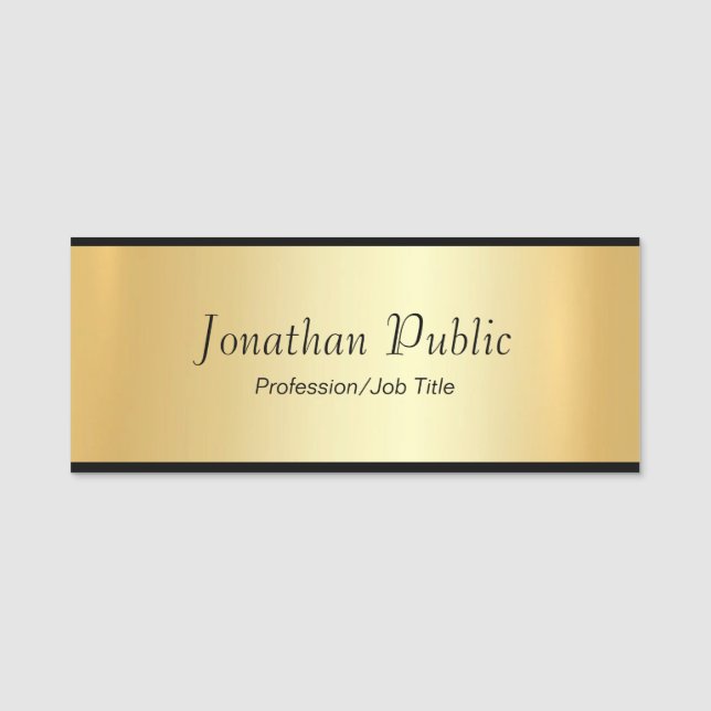 Custom Black & Gold Elegant Handwritten Template Name Tag (Front)