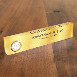 Custom Black Gold Elegant Modern Template Clock Nameplate