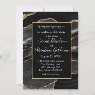 Custom Black Gold Foil Agate Wedding Invitations