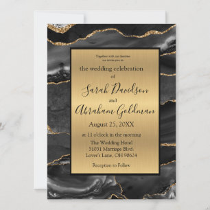 Custom Black Gold Foil Agate Wedding Invitations