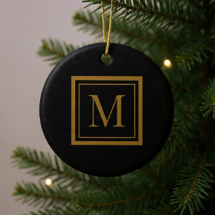 Custom Black & Gold Framed Monogram Ceramic Tree Decoration