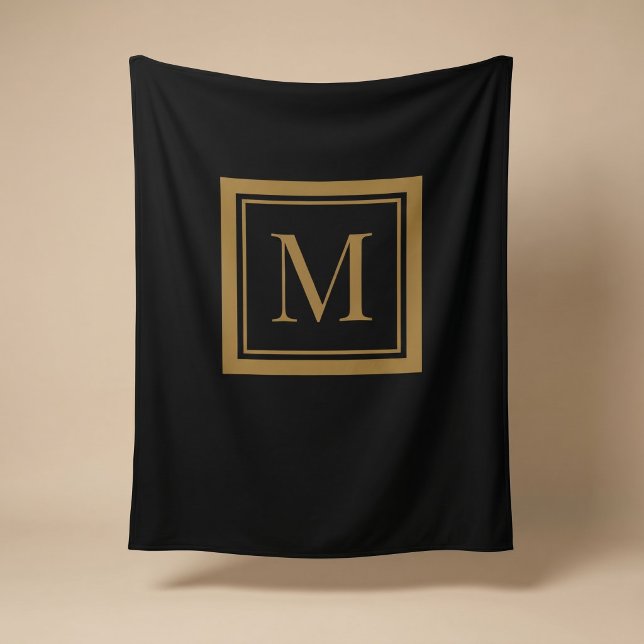 Custom Black & Gold Framed Monogram Fleece Blanket (Creator Uploaded)