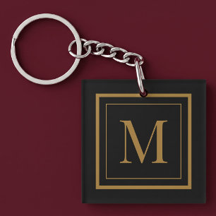 Custom Black & Gold Framed Monogram Key Ring