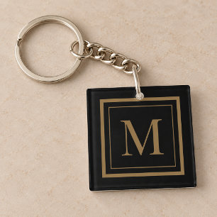 Custom Black & Gold Framed Monogram Key Ring