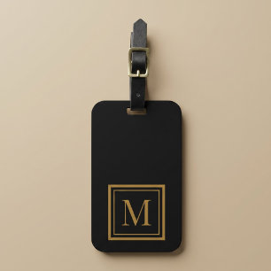 Custom Black & Gold Framed Monogram Luggage Tag