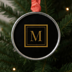 Custom Black & Gold Framed Monogram Metal Tree Decoration