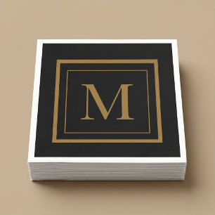 Custom Black & Gold Framed Monogram Napkin