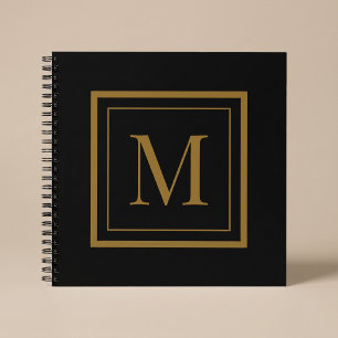 Custom Black & Gold Framed Monogram Notebook