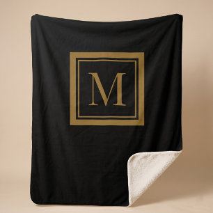 Custom Black & Gold Framed Monogram Sherpa Blanket