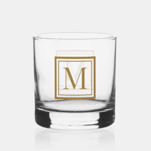Custom Black & Gold Framed Monogram Whiskey Glass