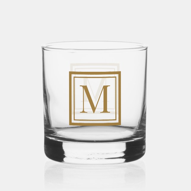 Custom Black & Gold Framed Monogram Whiskey Glass (Front)
