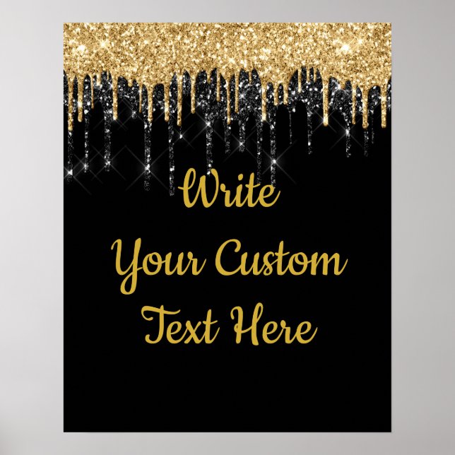Custom Black Gold Glitter Birthday Photo Prop Poster (Front)