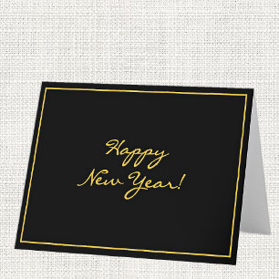 Custom Black & Gold Happy New Year  Holiday Card