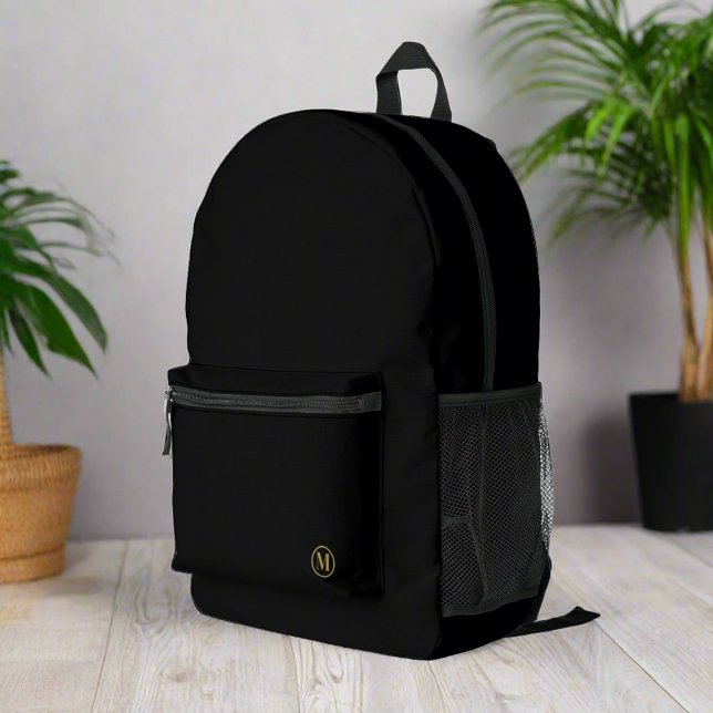 Custom Black Gold Initial l Elegant Minimalist  Printed Backpack (Creator Uploaded)