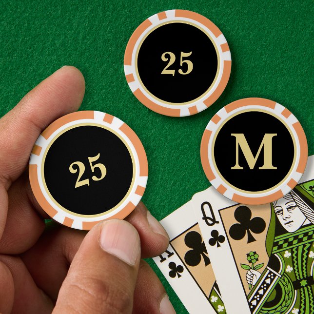 Custom Black Gold Monogram 25 Home Tournament Game Poker Chips (Custom Black Gold Monogram 25 Home Tournament Game Poker Chips)