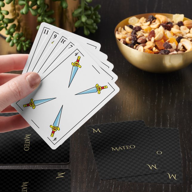 Custom Black Gold Monogram Baraja Española Spanish Playing Cards (Insitu)