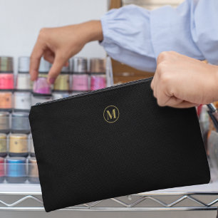 Custom Black Gold Monogram Minimalist Makeup  Accessory Pouch