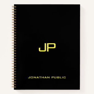 Custom Black Gold Monogram Name Elegant Template Notebook