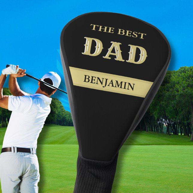 Custom Black Gold Personalised BEST DAD Name Golf Head Cover (Creator Uploaded)
