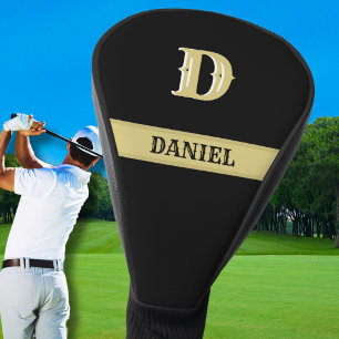 Custom Black Gold Personalised Name Monogram Golf Head Cover