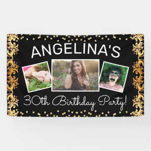 Custom Black & Gold Photo Birthday Party Banner