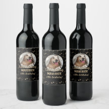 Custom Black Gold Photo Paw Print Dog Birthday