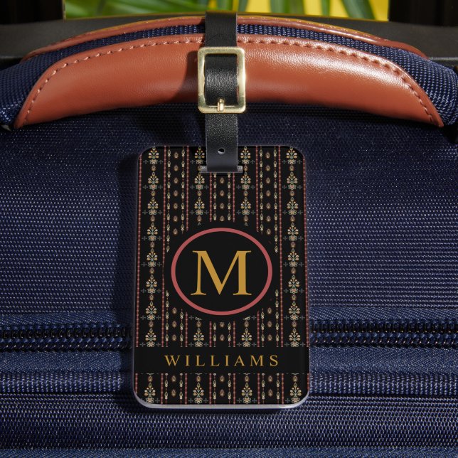 Custom Black Gold Red  Aztec Pattern Luggage Tag (Front Insitu 2)
