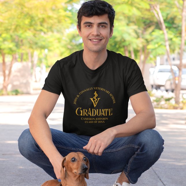 Custom Black Gold Veterinary School Graduation T-Shirt (Creator Uploaded)