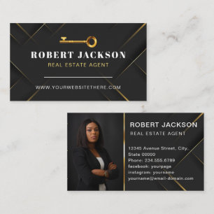 Custom Black + Golden key Realtors Luxury Modern Business Card