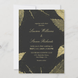 Custom Black Golden Winter Leaves Wedding Invitation