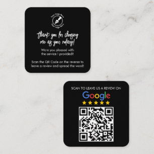 Custom Black Google Review QR Code Thanks Notary Square Business Card