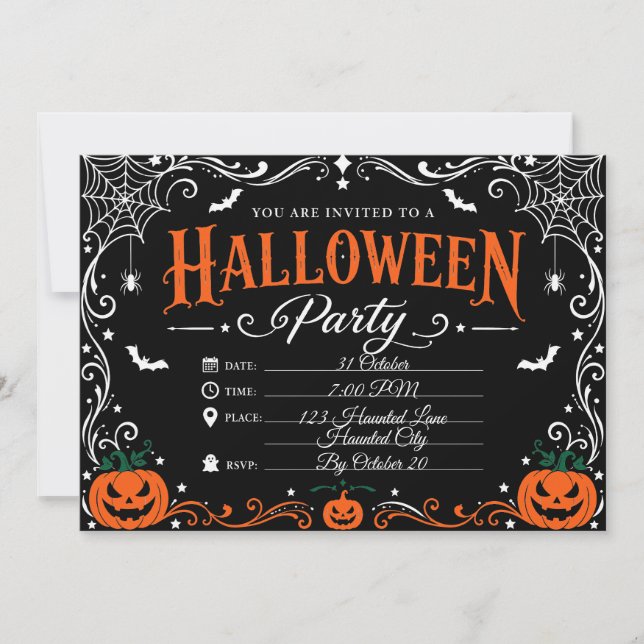 Custom Black Gothic Halloween Party Invite (Front)
