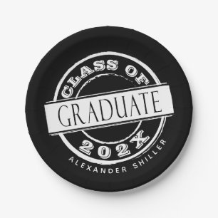Custom Black Graduation Party Graduate Paper Plate