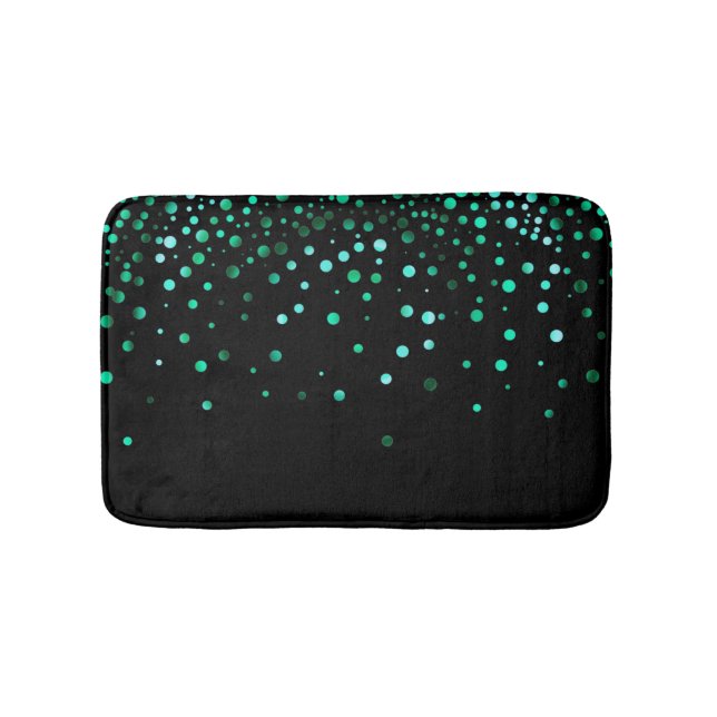 Custom Black Green Glitter Confetti Personalised Bath Mat (Front)