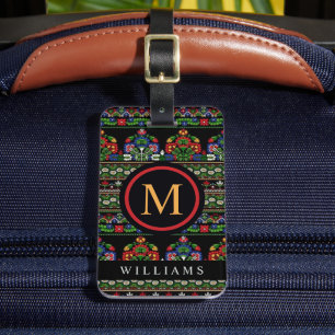 Custom Black Green Red Blue Aztec Pattern Luggage Tag