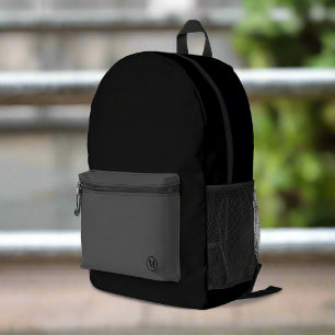Custom Black Grey Initial Monogram Boy Fitness Gym Printed Backpack