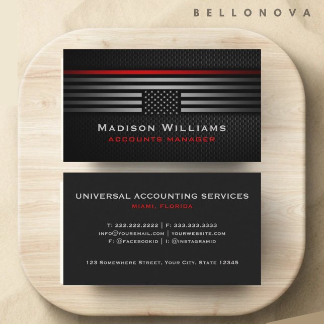 Custom Black Grey Red The USA America Flag Premium Business Card (Custom Black Grey Red The USA America Flag Premium Business Card)