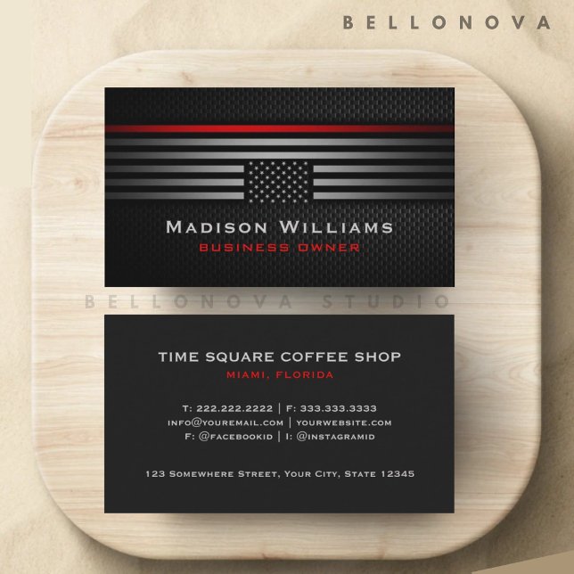 Custom Black Grey Red The USA America Flag Premium Business Card (Custom Black Grey Red The USA America Flag Premium Business Card)