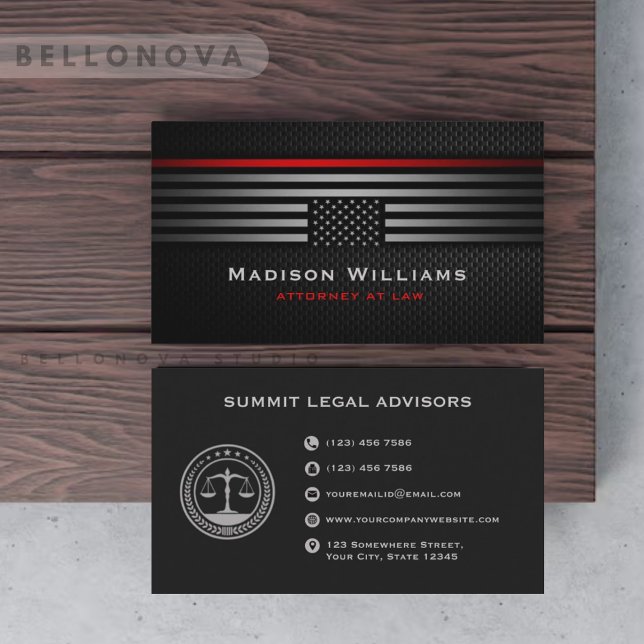 Custom Black Grey The Usa America Flag Law Office Business Card (Custom Black Grey The Usa America Flag Law Office Business Card)