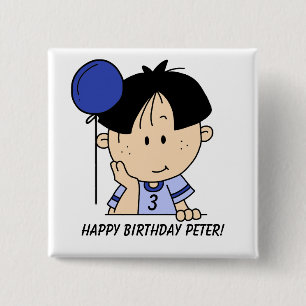 Custom Black Haired Boy Birthday Button