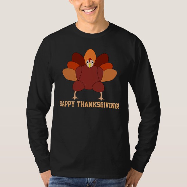 Custom Black Happy Thanksgiving Shirts With Turkey (Front)
