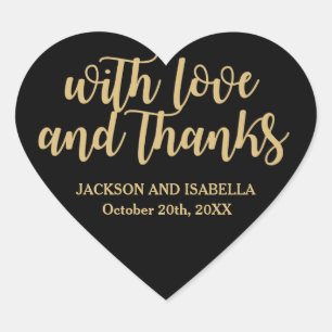 Custom Black Heart Wedding Sticker with Gold Text