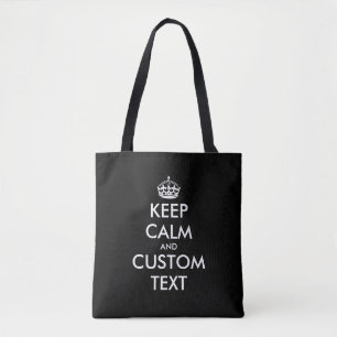 Custom black keep calm medium shopping tote bag