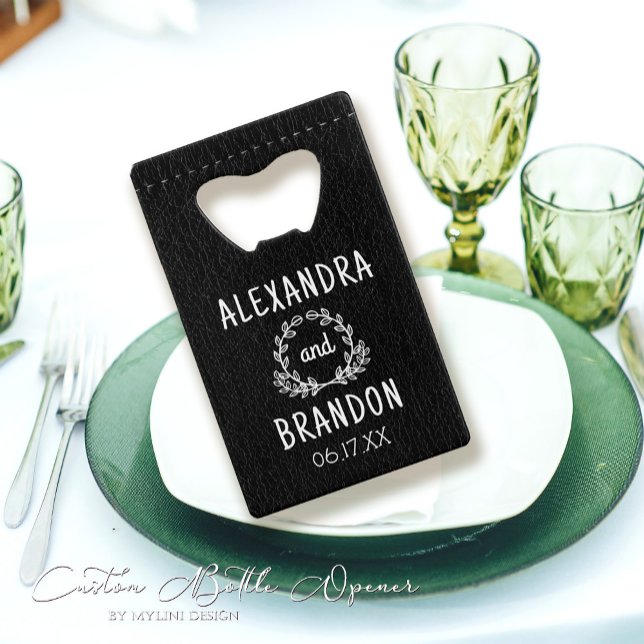 Custom Black Leather Print Wedding Bottle Opener (Creator Uploaded)