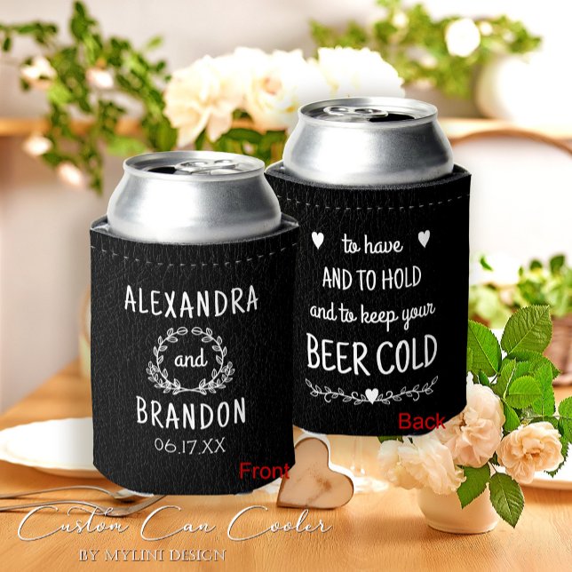 Custom Black Leather Print Wedding Favour Can Cooler (Creator Uploaded)
