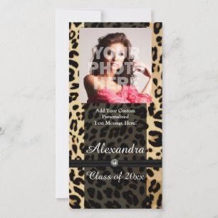 Custom Black Leopard Ribbon Jewel Girl Graduation Announcement