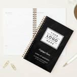 Custom Black Marble Business Logo Employee Name Planner<br><div class="desc">Add a professional look to your workspace with a custom company branded spiral business planner featuring a large space for your business logo with modern custom text that can be personalised with the name of the employee or business owner, business name, location, slogan, website, or other info. Makes a great...</div>