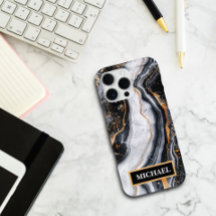 Custom Black Marble Gold Print Trendy Personalised