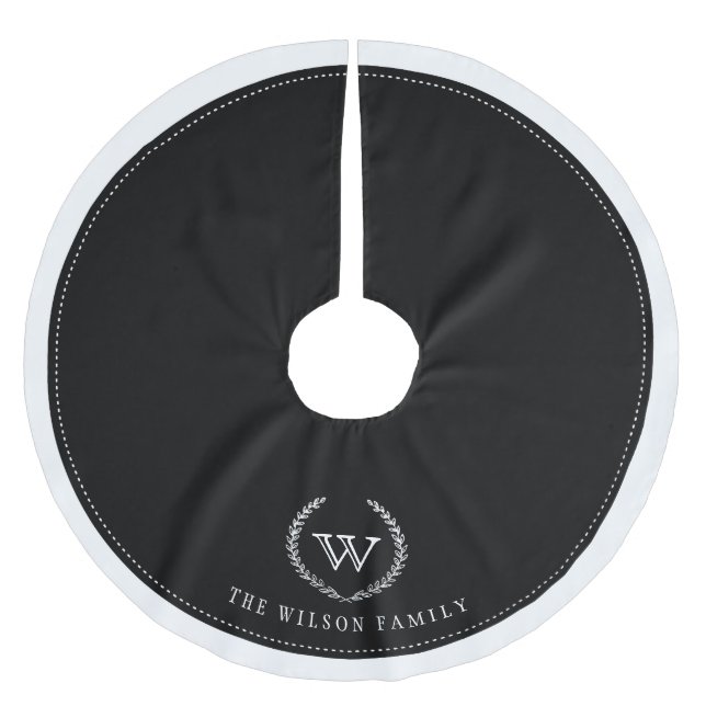 Custom Black Monogram Christmas Tree Skirt (Front)